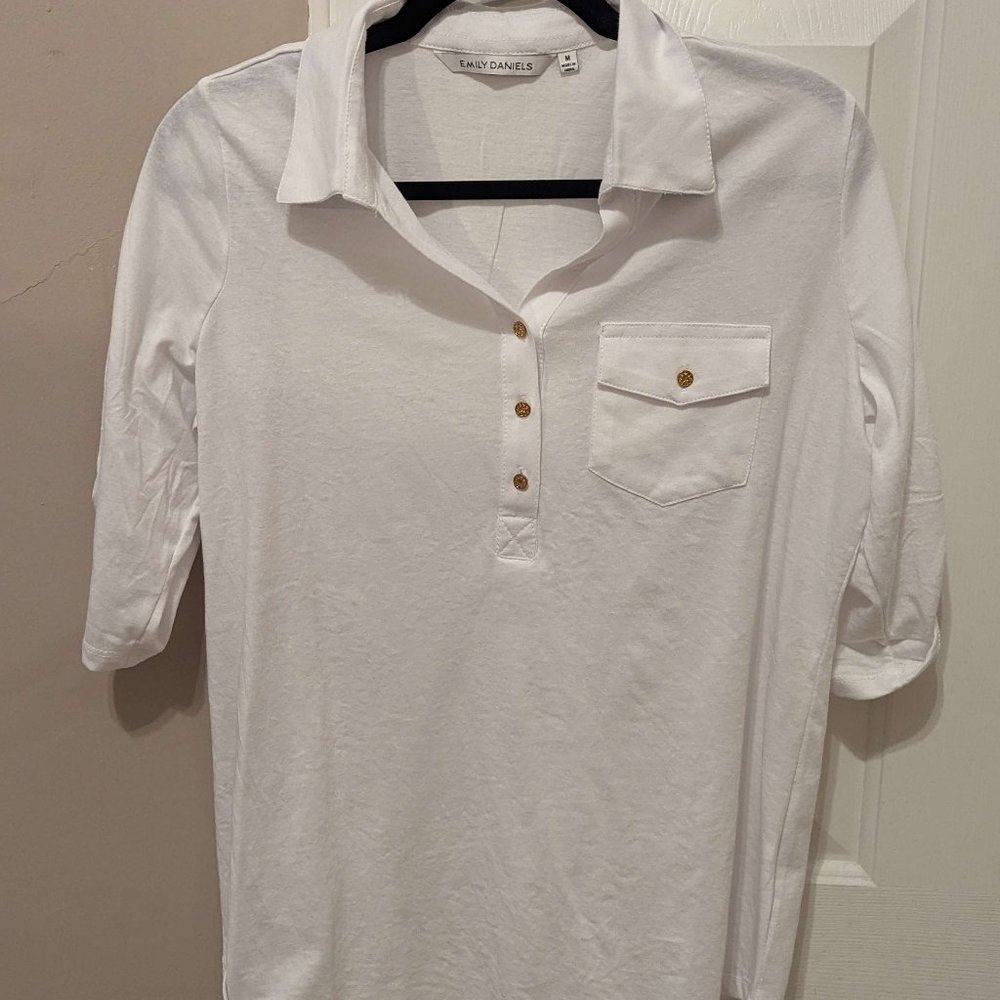 Emily Daniels White 3/4 Sleeve Polo (M)